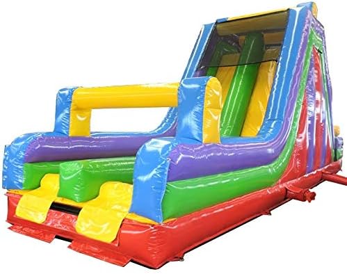 Retro Rainbow Mega Inflatable Rock Climb Slide - 40'L x 11'W x 19'H - Commercial Inflatable Backyard Bouncer Obstacle Course - Includes 1.5 HP Air Blower & Ground Stakes