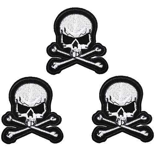 Photo 1 of ?U-Sky Sew or Iron on Embroidered Patches | Pirate Punk Skull & Crossbones White Black | 3D Embroidery Washable | Biker Rocker Gamer Decals | Jeans Jackets Caps Bags Hoodie Vest | 2.9"x2.7" 3PCs?