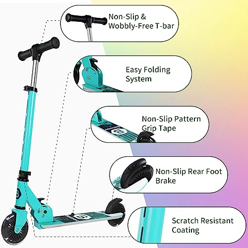 BELEEV V2 Kids Scooter 3-12 Years Old, Folding Scooter with 2 LED Wheels, Stem, Deck, 3 Height Adjustable, Scooter for Girls and Boys, Scooter