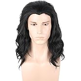 Lucoacos Black Men's shoulder length curly hair Halloween Cosplay Costume Party Wig