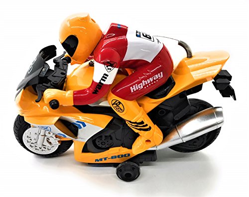 O.B Toys&Gift RC Electric Radio Remote Controlled Motorcycle Toy 360 Degree Spins w/Driver, Lights & Sound, Kids Remote Control Motorcycle