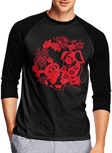 Cmannee Men's Printing Chinese Zodiac Year Of The Dog Raglan Half Sleeve Tops Sweatshirt T-Shirt XL