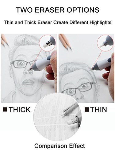 Electric Eraser Kit Battery Operated Sketching Drawing Pencil Eraser 2 Highlights(erasing) Effects with 100pcs Rubber Refills(40 Big + 60 Small), for Artists Painters Designers Students Teachers-Black - Thumbnail 2