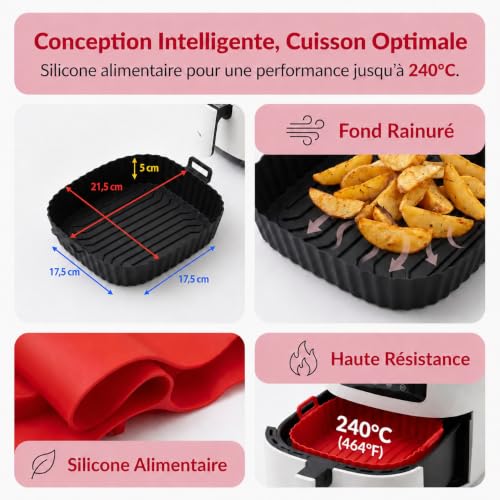 Moule en Silicone pour Air Fryer, 2 pièces, Réutilisable, Accessoire Air Fryer compatible avec Philips, Ninja, Cosori, Moulinex, Tefal et autres Air Fryers XL et XXL