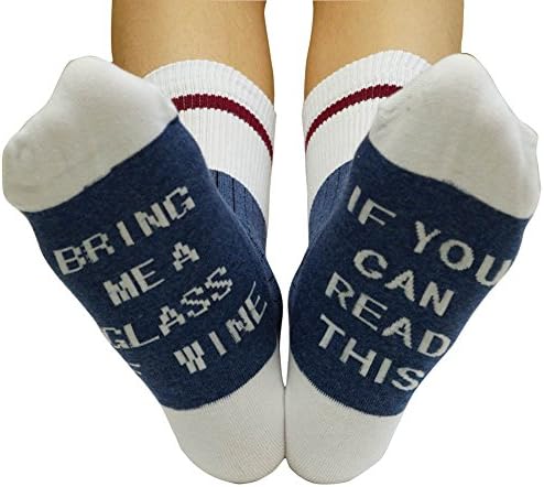 Womens Funny Saying Knitting Word Wine Crew Socks Party Gift for Mens white blue