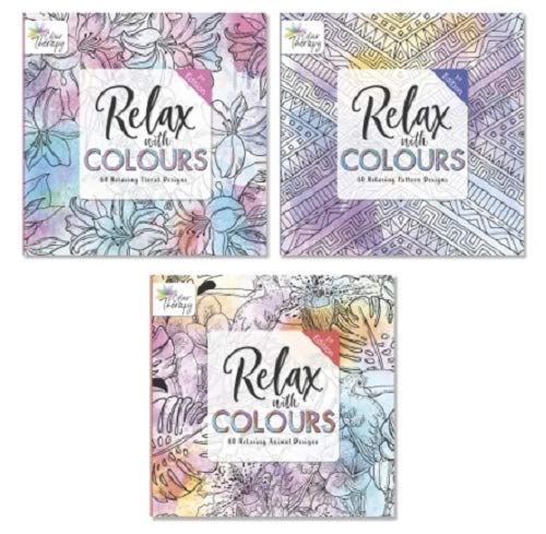 Colour Therapy Adult Colouring Books, Series 1 Floral Animal Pattern - Set of 3 Books