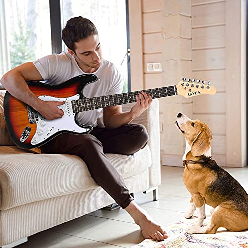SAYHA Electric Guitar, 39 Inch Solid Full-size Electric Guitar HSS Pickups Starter Kit Includes Amplifier, Bag, Digital Tuner, Strap, String, Cable, Picks (Sunburst)