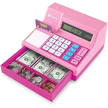 Learning Resources Pretend & Play Calculator Cash Register, Classic Counting Toy, 73 Pieces, Ages 3+, Pink