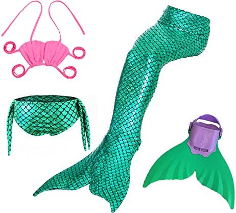 Adkinly 4Pcs Set Kids Girls Sparkle Mermaid Tail With Monofin Swimmable Swimwear