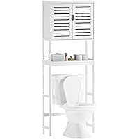 SMIBUY Bathroom Over The Toilet Storage Cabinet, 2 Door Bamboo Cabinet Organizer, Freestanding Space Saver Toilet Rack with A