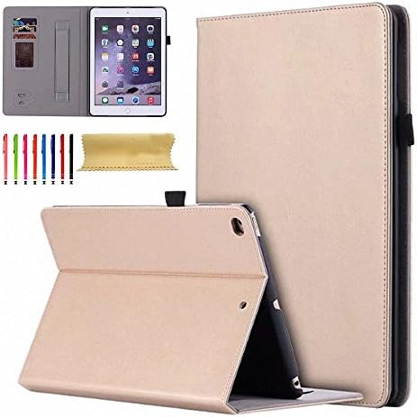 iPad Air/Air 2 Case, iPad 9.7 2017 2018 Case, Uliked Smart Vintage PU Leather Auto Wake/Sleep Stand Folio Cover with Hand Strap Stylus/Card Slots for Apple iPad 5th/6th Generation, iPad Air 1/2, Gold