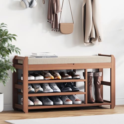 39 4 Entryway Shoe Rack Bench with Cushion 3 Tier