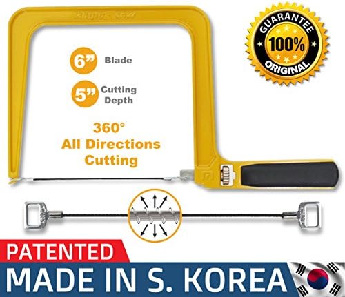 360º Magic Tornado Coping Saw with 6 inch Circular Bearing Steel blade for All Directional Cuttings Fret Saw for nail aluminum plastic & woods with Heavy Duty H shape Metal Frame -2 Blades