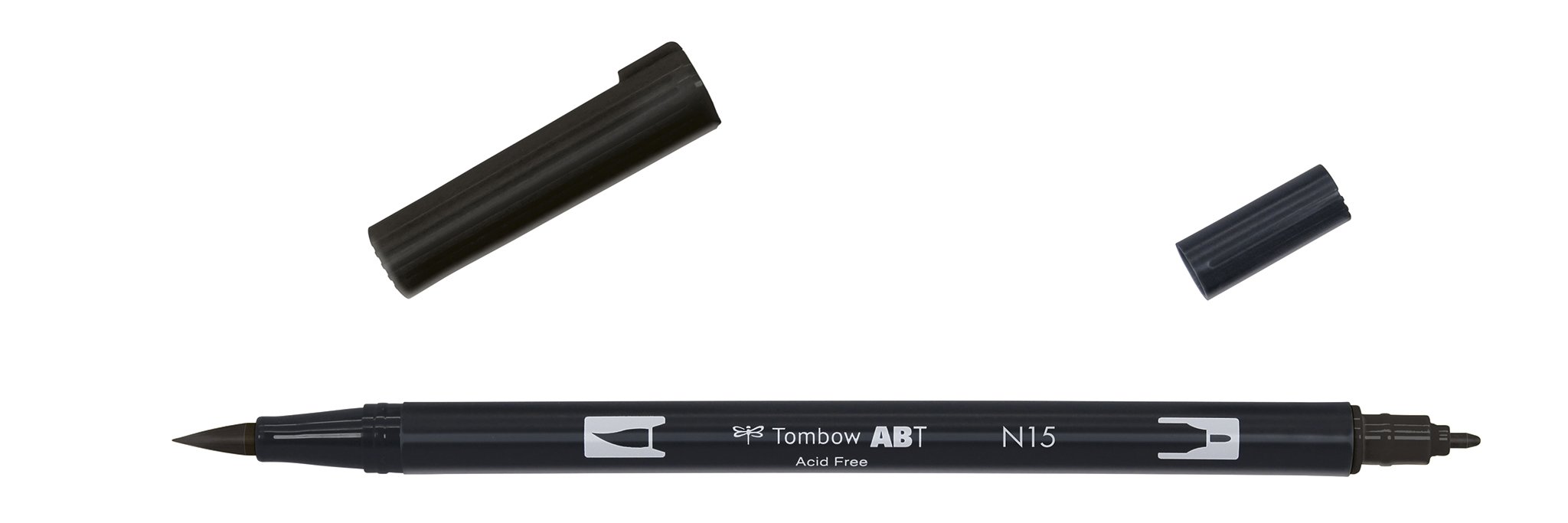 Tombow ABT-N15-1P Fibre Tip Dual Brush Pen with Two Tips, Blistered Black
