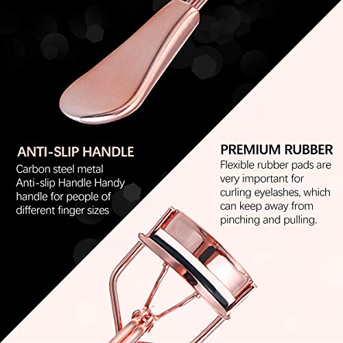 Eyelash Curler Kit for Women, Liaboe Mini Eyelash Makeup Tools Set with 2 Pieces Eyelash Curle, False Eyelashes Extension Tweezers, and Scissors, Mini Eyelash Curler fits All Eye Shape (Rose Gold)