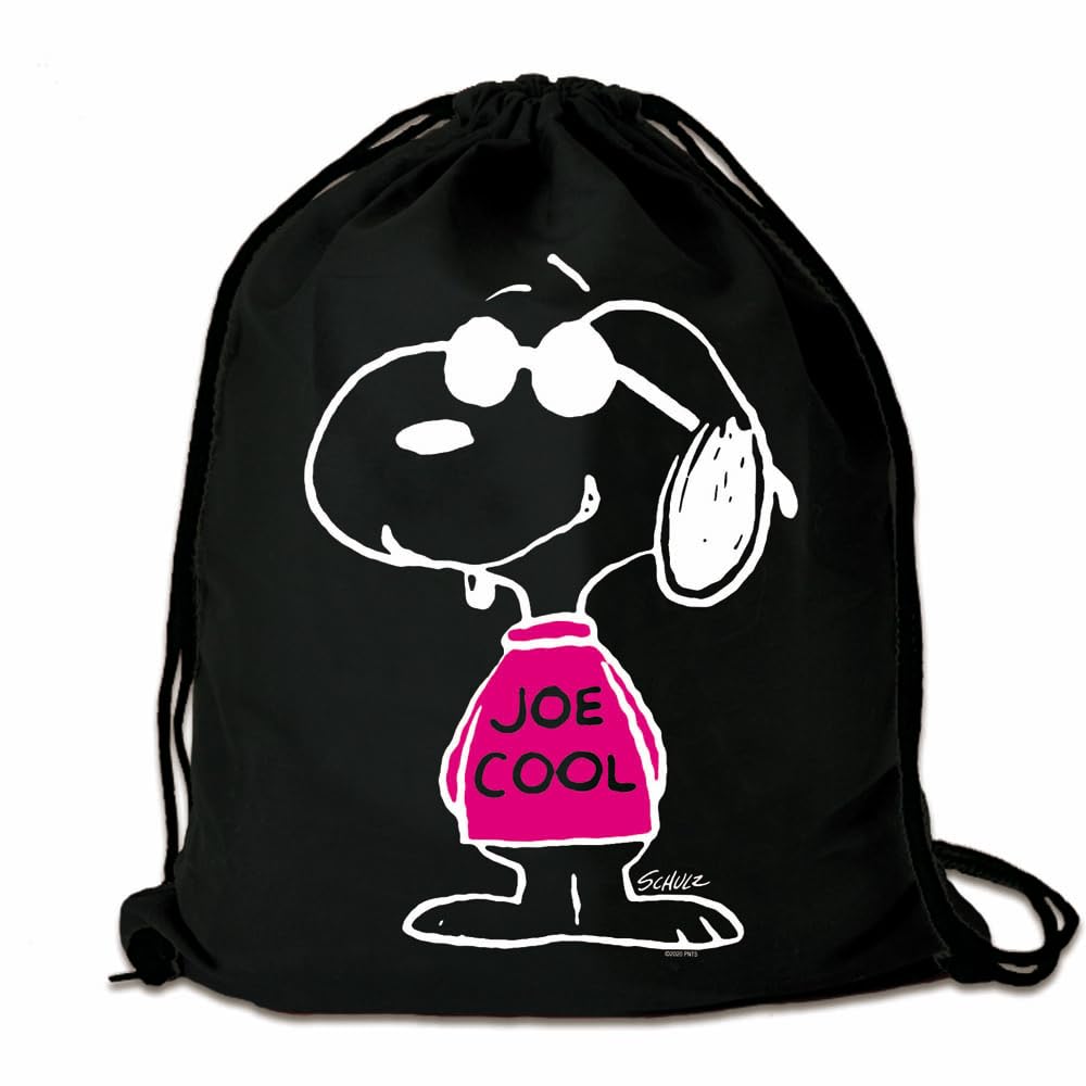 Logoshirt®️ Comics - Peanuts - Snoopy - Joe Cool Pink I Printed Gym Bag - Fabric Backpack 100% Cotton I AZO-free I Black I Original Licensed Design