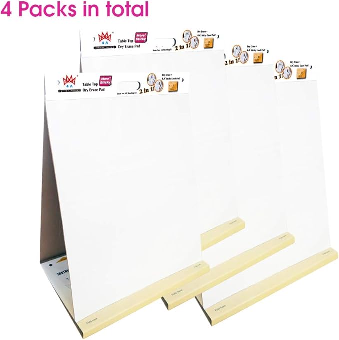 4 Packs 4A Super Sticky Table Top Dry Erase Pad+Easel Pad