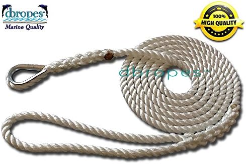 3 Strand Mooring Pendant Premium 100% Nylon Rope 1/2' X 12' with Thimble (Tensile Strength 6400 Lbs.)