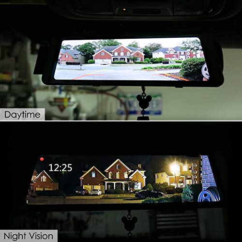 Mirror Dash cam,TekBow Backup Camera 10" Streaming Media Touch Screen 1080P Rearview Front Rear Dual Lens Waterproof Reversing Camera