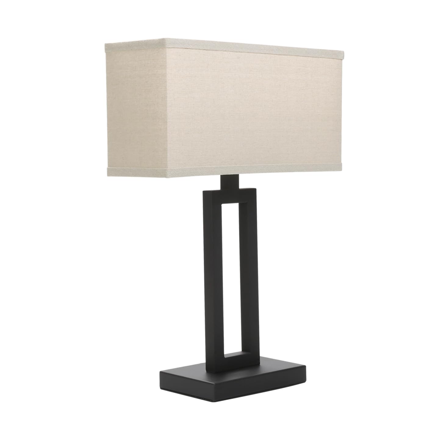 Photo 1 of Yosoan Linen Fabric Beige Indoor Table Lamp Bedside Nightstand Desk Lamp, Dimmable On Off Switch Black 65.8" Power Cord Cutout Rectangular Shade for Bedroom Hotel Study(Linen)