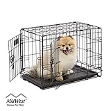 Dog Crate | MidWest iCrate XS Double Door Folding Metal Dog Crate w/ Divider Panel, Floor Protecting Feet & Leak-Proof Dog Tray | 22L x 13W x 16H inches, XS Dog Breed, Black