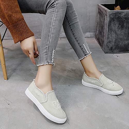 Londony ♪✿ Women's Fashion Distressed Denim Casual Comfortable Shoes Slip on Sneakers