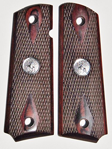 1911 Colt Full Size Double Diamond Checkered Rosewood Grips Silver Medallions