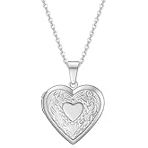 Fuqimanman2020 Vintage Engraved Flower Locket Picture Pendant Necklace Oval Heart Locket Hold Photo Picture Pendant Necklace Memory Jewelry