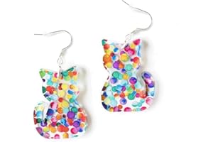 COLORFUL BLING Cat Dog Book Earrings Acrylic Lightweight Bookshelf Animal Rabbit Butterfly Dangle Earrings for Book Lover Bookish Reader Librarian Teacher Gifts