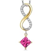 Gem Stone King 925 Silver and 10K Yellow Gold Pink Mystic Topaz and Lab Grown Diamond Pendant Necklace for Women | 1.68 Cttw | Gemstone November Birthstone | Princess 5MM | With 18 Inch Chain