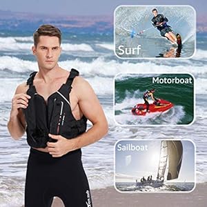 Zeraty Schwimmjacke für Erwachsene 50N Schwimmweste für Kanu-Kajak-Segeln und andere Wassersportarten 19 Schnorchelmasken 516Ato8maPL. SS300 Material: Nylon + EPE Auftriebsbaumwolle mit hoher Dichte.
Straddle verstellbare Riemen leicht Lockerheit zu justieren und den Körper passen.
Eingebettetes Schnallendesign, um sicherzustellen, dass die Badejacke beim Wassersport nicht herunterfällt.