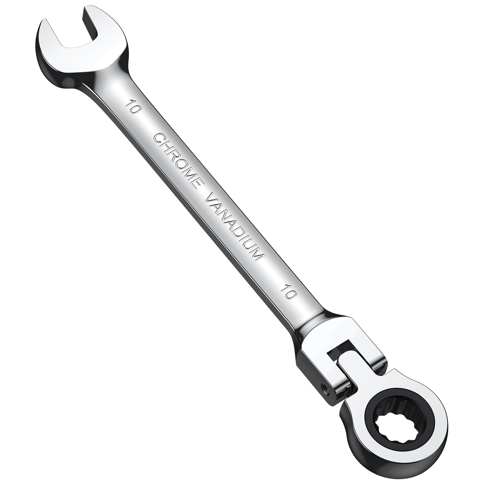 AMTOVL Flex-Head Ratcheting Combination Wrench, 10MM Ratcheting Wrench Spanner Metric, 72-Teeth, 180°, Cr-V, Chrome Plating for Auto Bicycle, Maintenance Repair