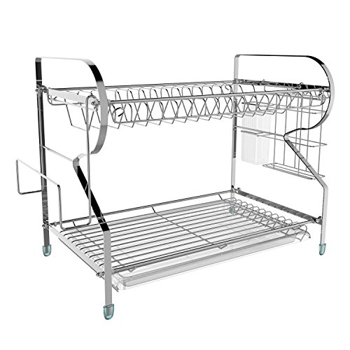 image for Rampmu 2 Tier Dish Drying Rack with Drain Board, Dish Drainer Drying R