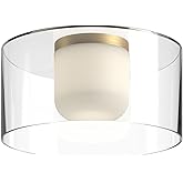 Kuzco Lighting Birch 12" Flush Mount | Brushed Gold & Clear Glass | Modern LED Ceiling Light | Candle-Style Clear Glass with 