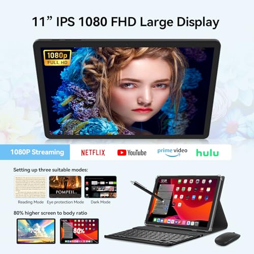 Tablet 11 inch Android 15 Tablet, 2025 Latest Update 128GB ROM 16GB RAM, 4G LTE Tableta, 5G WiFi+Cellular, Octa-Core MTK8786, 13+8 MP Rear and Front Camera,Incell FHD Screen, T-Mobile SIM Card Support