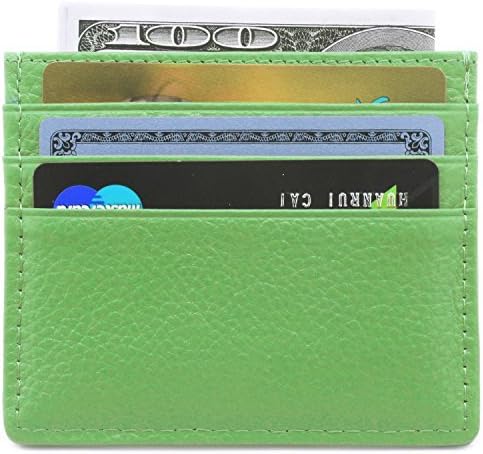 Genuine Leather RFID Blocking Card Case Compact Wallet Slim Super Thin 6 Card Slots (Green)