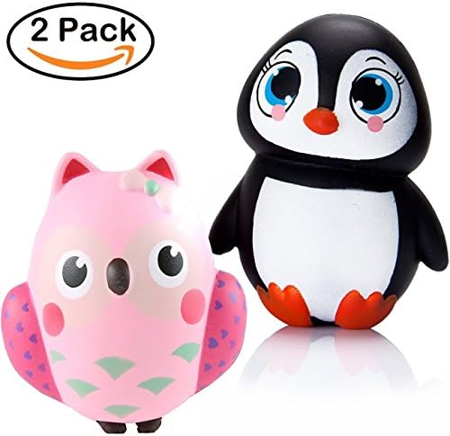 KWALPRO Jumbo Squishies Slow Rising Animal 2 Pcs Owl &amp; Penguin Kawaii Cream Scented Stress Relief Toys for Boys Girls Adults