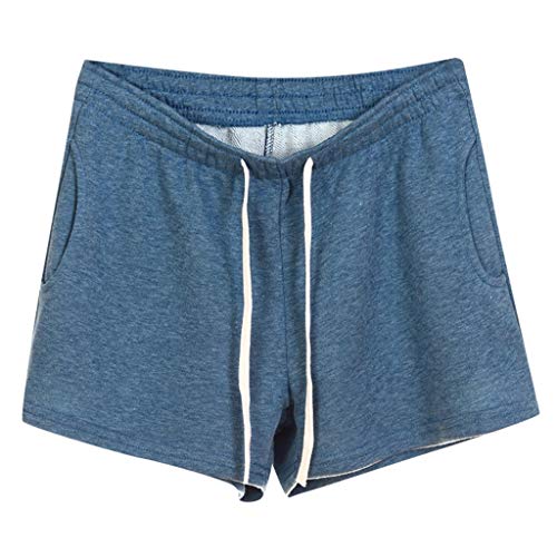 Women Short Pants, JOYFEEL ❤️ Ladies Cotton Linen Casual Elastic Waist Pants Drawstring Solid Summer Walking Shorts Blue