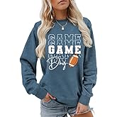 CEZOUAE Game Day Sweatshirts for Women Football Fan Sweatshirt Letter Graphic Print Pullover Crewneck Long Sleeve Top