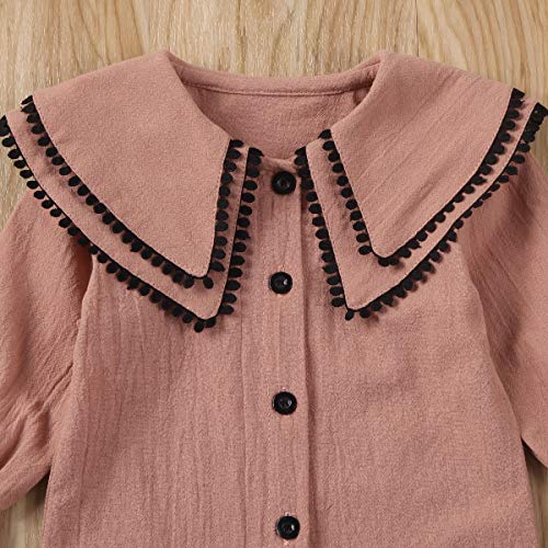 1-6Y Toddler Kids Baby Girl Clothes Ruffle Long Sleeve Button Down Shirts Top +Leather Shorts Skirt Fall Outfits Set (Pink, 12-24 Months)