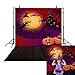 Haboke 5x7ft Halloween Themed Photography Backdrop Pumpkin Black Castle Witch and Bat Flying in The Moonlight Horrible Party Decor Background Photo Studio Booth Photographer Props