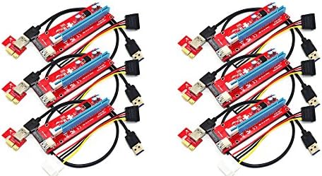 Panto Version 7 SATA Powered PCI-E PCI Express Riser - VER 007S - 1X to 16X PCIE USB 3.0 Adapter Card - With USB Extension Cable - GPU Graphic Card Crypto Currency Mining (6 pack)