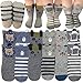 6 Pairs Toddler Non Skid Anti Slip Crew Socks with Grips for Baby Boys Ankle Walker Cartoon Footsocks Sneakers Socks primary