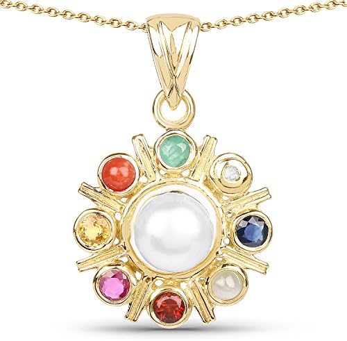 18K Yellow Gold Plated 2.86 Carat Genuine Multi Stone 925 Sterling Silver Pendant