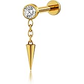 FINE4U 1PC ASTM F136 Titanium Mini Threadless Flat Back Stud 18G 6mm 8mm for Conch Helix Flat Tragus Labret