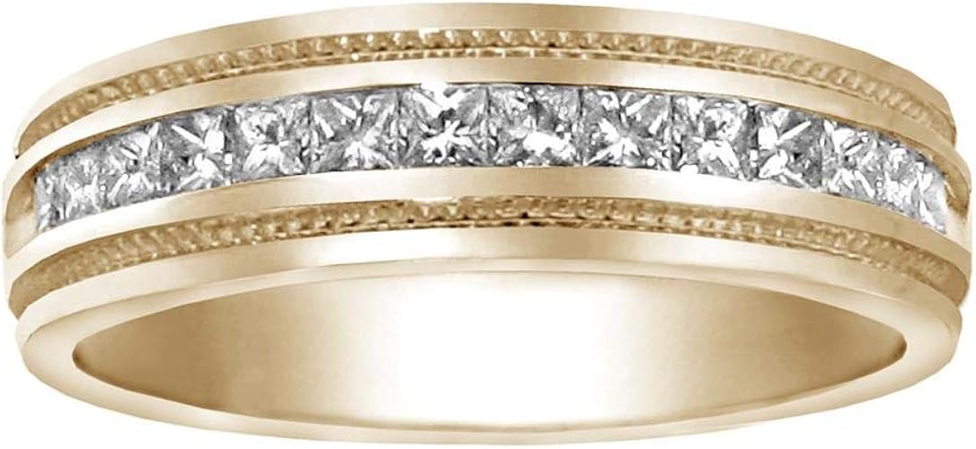 VIP Jewelry Art 0.60 CT TW Princess Cut Diamond Men's Ring in 14k Yellow Gold Channel Setting