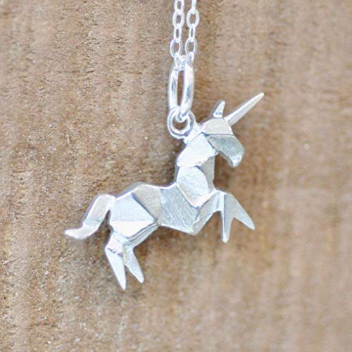 Origami Unicorn Necklace In Sterling Silver With 18 Chain