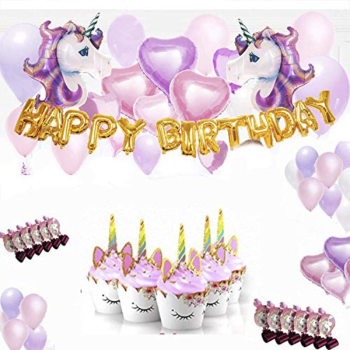 Unicorn Party Supplies - Unicorn Balloon | Unicorn Whistles |Unicorn Cupcake Wrappers | Unicorn Party Decorations | Unicorn Cake Topper | Unicorn Birthday Decorations| Unicorn Birthday Party Supplies | Pink Unicorn Party Supplies | Magical Balloons | Unicorn Party Favors | 90+pcs