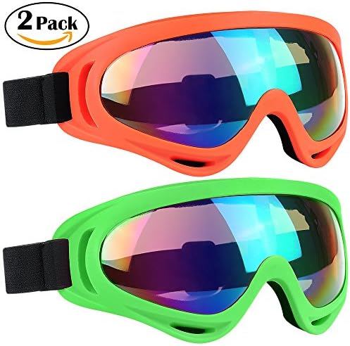 Ski Goggles 2 Packs, Multicolor Lenses Snow Goggles with Wind Dust UV 400 Protection for Women Men Kids Girls Boys Winter Snowboard Snowmobile Skiing Skate Motorcycle Bicycle Riding (Orange/Green)