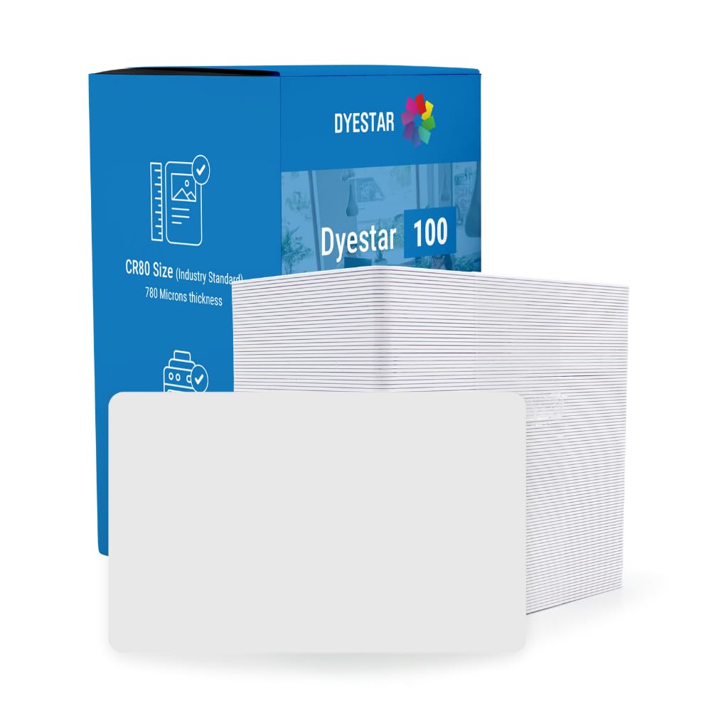 Dyestar Blank Plastic Cards for ID Printing, Compatible with All Plastic Card Printers - Pack of 100